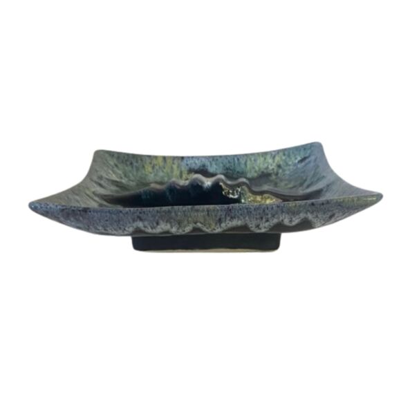 VTG Anna Van Briggle Art Pottery Mottled Blue Drip Glaze Ashtray Signed 9” - Picture 5 of 8